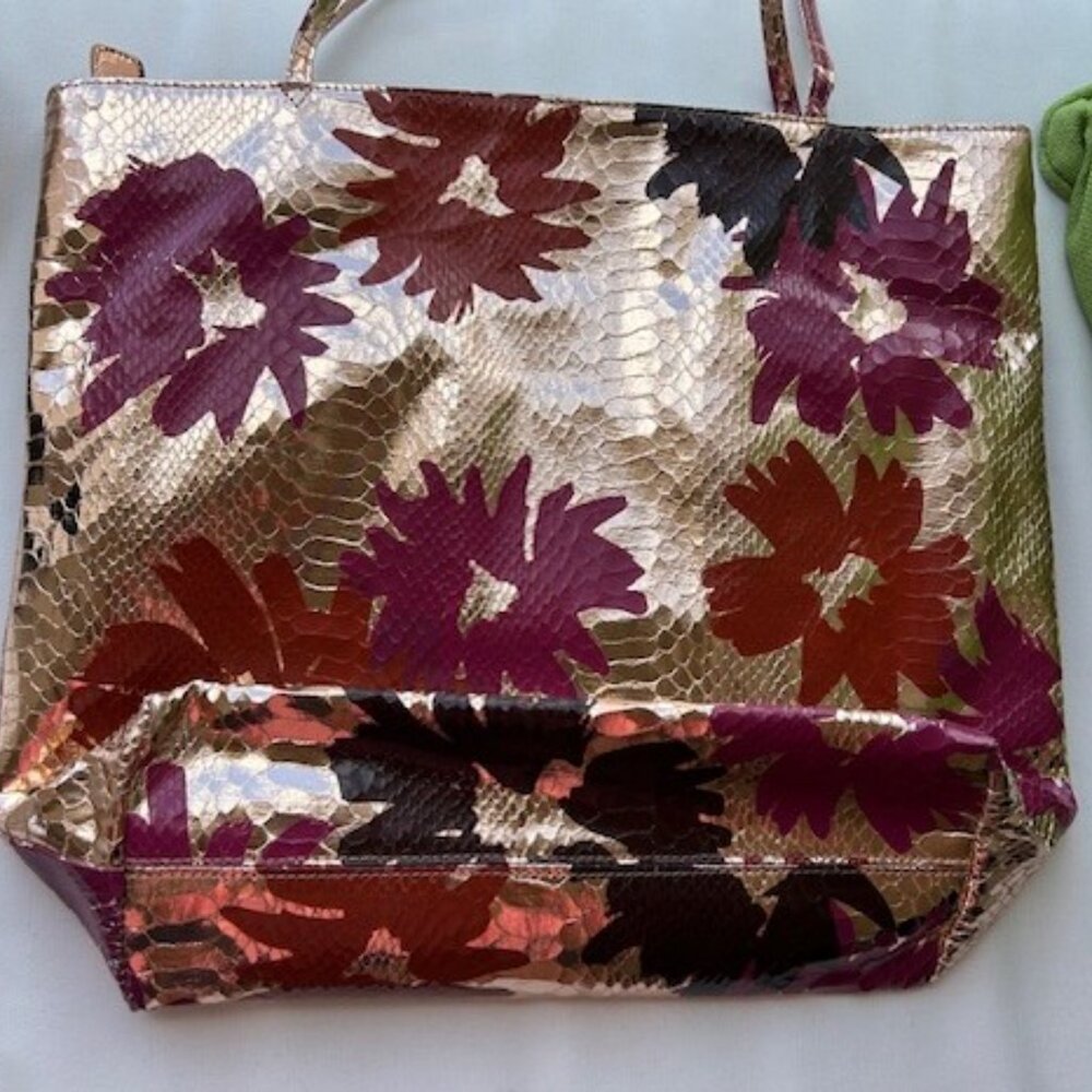 CARLOS FALCHI Gold Metallic Floral Snakeskin Print Tote BAG - Picture 12 of 12